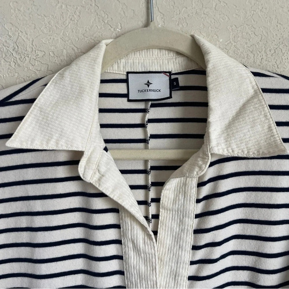 Tuckernuck Ashton Knit Polo Dress Ivory Navy Striped - Picture 3 of 5